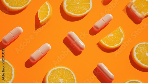 Pills against orange background