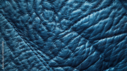 Closeup of deep blue natural leather texture detailed organic surface background for product design branding fashion or crafts visuals