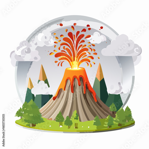 paper craft style vector illustration of erupt volcano