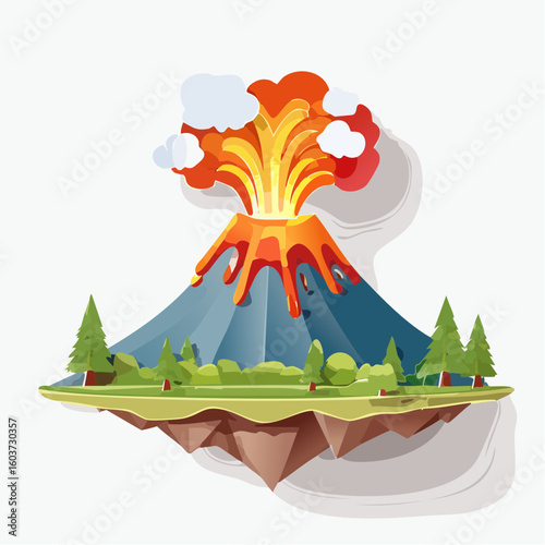 paper craft style vector illustration of erupt volcano