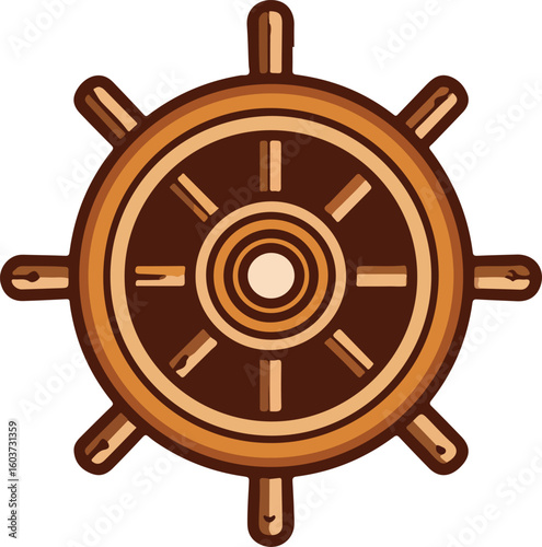 Nautical helm steering wheel wooden brown circular spokes boat style vector illustration EPS file download	