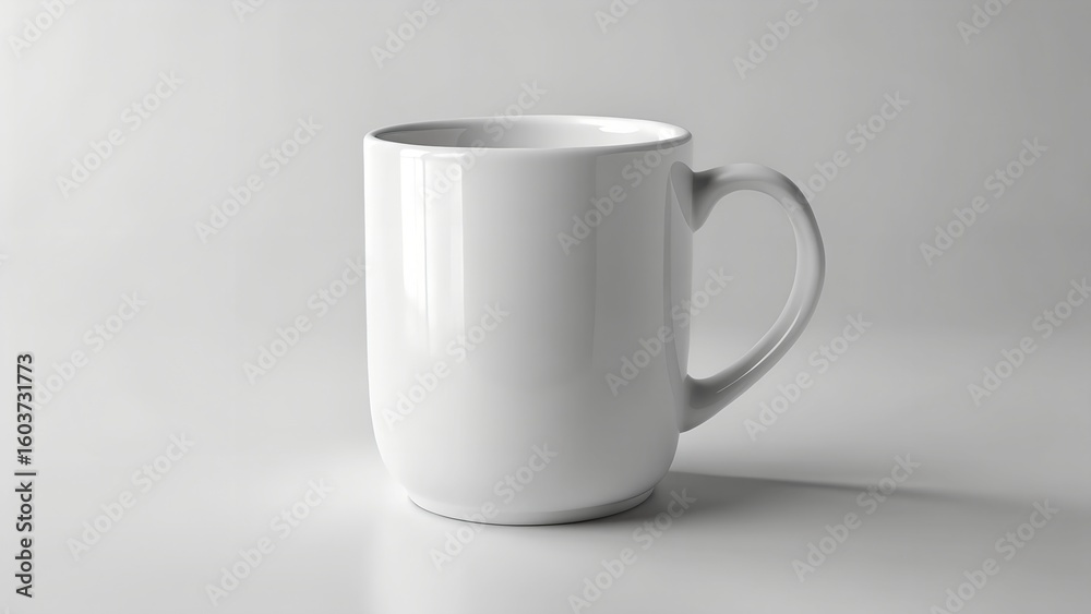 Photo of a plain white ceramic mug on a white surface in a studio shot Photo of a plain white ceramic mug on a white surface in a studio shot