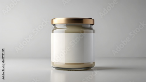 Photo of a jar of cream with a gold lid on a white surface ready for branding