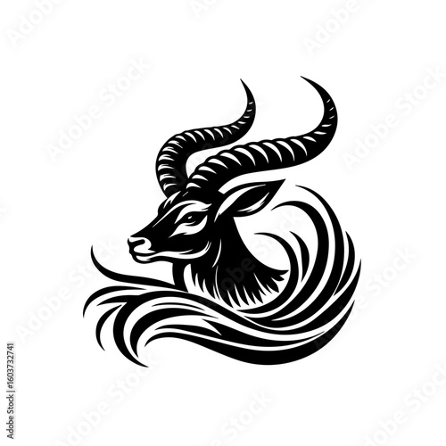 Majestic Black Impala Head with Stylized Mane.