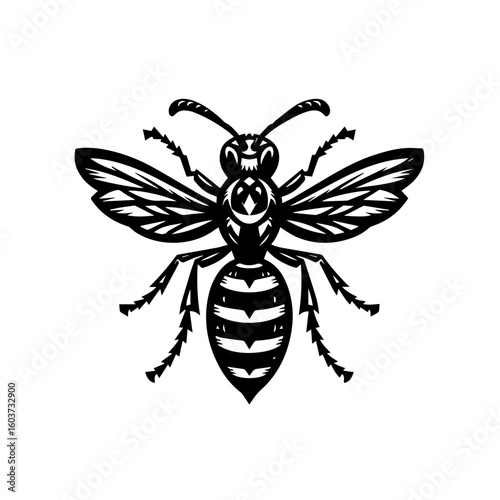 Stylized Black and White Wasp Illustration 1.