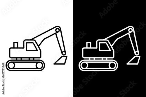 Excavator line Icon. Vector Illustration in Black and White