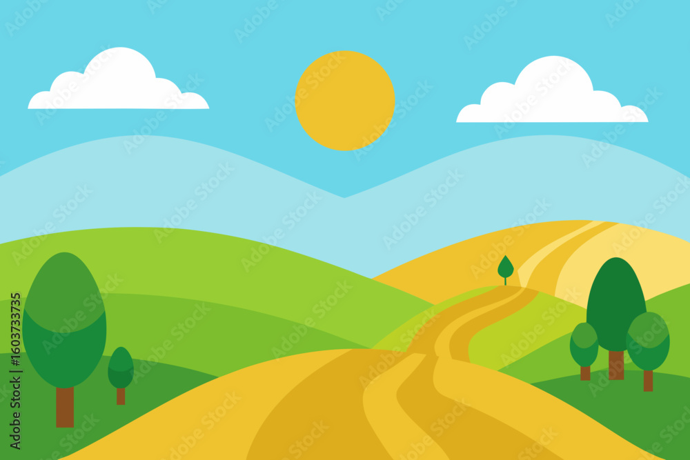 Fototapeta premium Rolling Hills Under Sunlit Skies