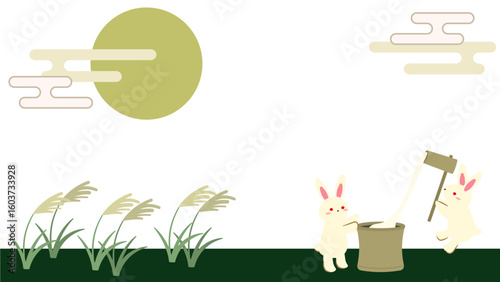 うさぎとお月見の背景イラスト素材