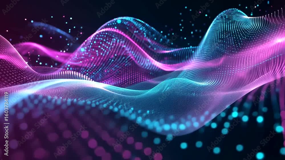 Futuristic Digital Landscape with Glowing Particles and Dynamic Waves animation video Futuristic Digital Landscape with Glowing Particles and Dynamic Waves animation video