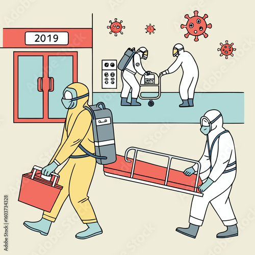 Medical team in hazmat suits fighting virus outbreak generated by ai