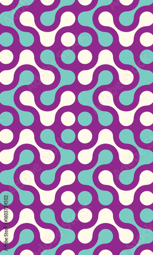 Seamless abstract pattern with groovy rounded shapes and retro colors. Vector graphic background.