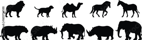 Vector silhouettes of wild and domestic animals for design use.