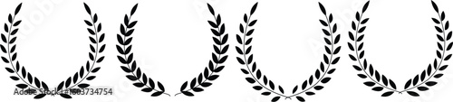 set black silhouette circular laurel foliate wheat and oak wreaths depicting an award achievement heraldry nobility on white background emblem floral greek branch flat style stock vector