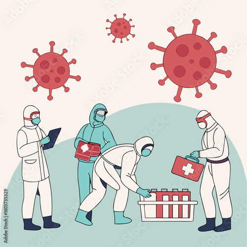 Medical team in hazmat suits fighting virus outbreak generated by ai
