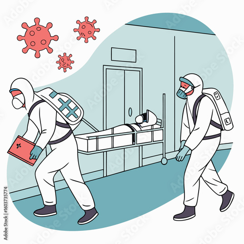 Medical team in hazmat suits fighting virus outbreak generated by ai