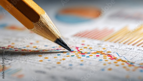 Close-up pencil over financial charts