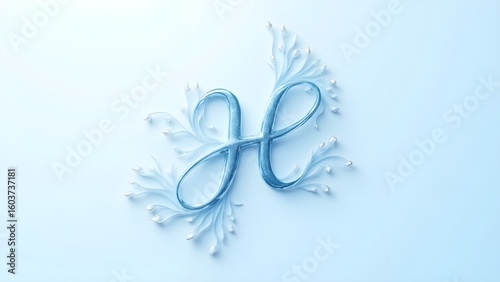 Elegant Blue Ribbon 'H' with Delicate White Flourishes and Pearls on a Soft Blue Background