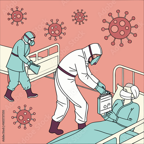 Medical team in hazmat suits fighting virus outbreak generated by ai