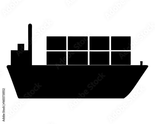 Silhouette of a cargo ship loaded with containers for global trade