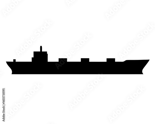 Silhouette of a massive container ship with many cargo holds, maritime transport