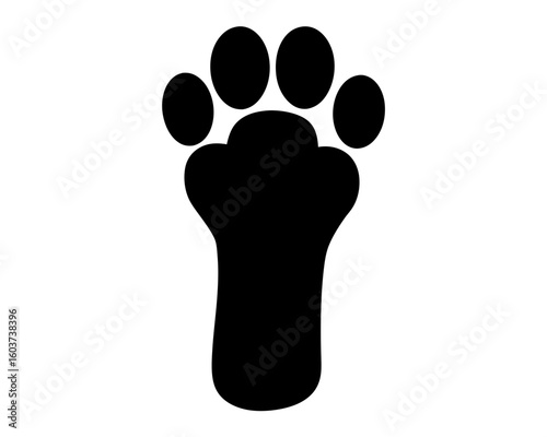 Black silhouette of a paw print on white background, animal footprint