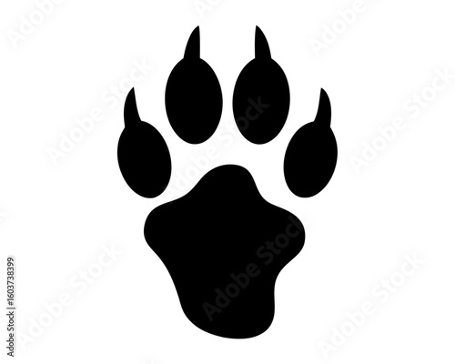 Silhouette of an animal paw print on a white background design