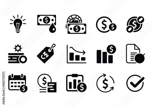 Financial Icon Set Illustrating Investment Banking Business Economy and Accounting Principles for Modern Finance Solutions and Marketing