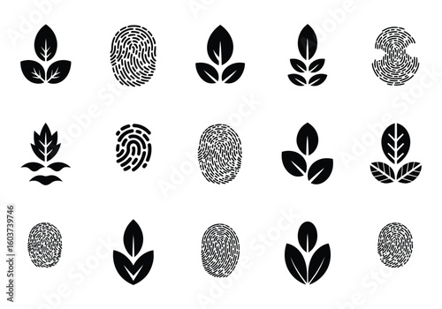 Unique Identity and Nature Connection Black and White Vector Illustration Exploring Personalized Sustainability with Biometric Identification