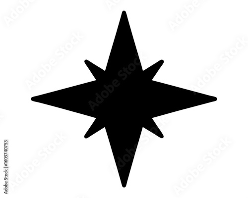 Stylized eight pointed star graphic isolated on white background providing direction