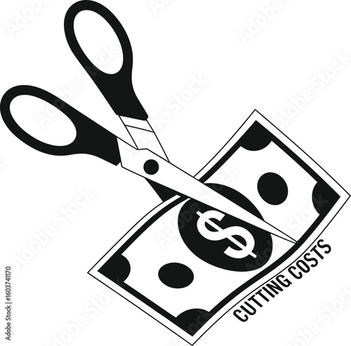 Scissors cutting a dollar bill representing financial cuts or savings