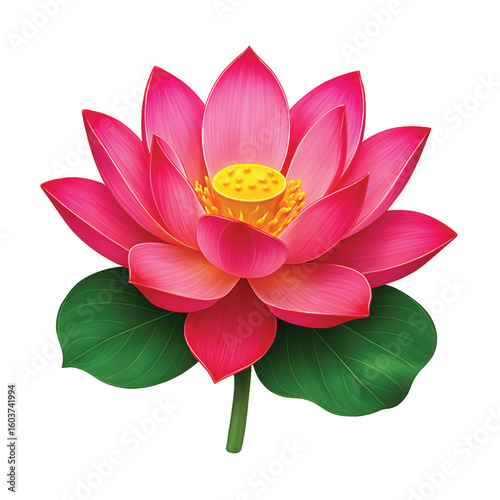 Pink water lilies and lotus flowers bloom beautifully, isolated on white, showcasing nature's aquatic flora