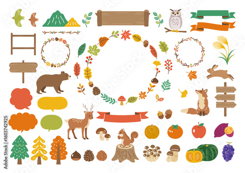 Cute Autumn Design Assets – Woodland Creatures and Harvest Items