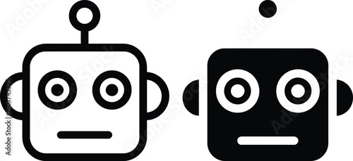 Two stylized robot heads one outlined and one solid black