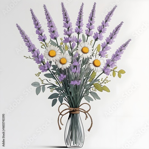 Wildflower Grace: Flat Vector Bouquet in Ink Vase