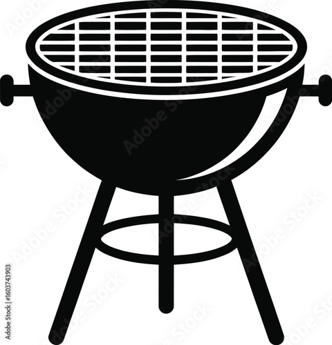 Simple Black and White Illustration of a Charcoal Grill Perfect for Summer Cookouts Barbecues and Outdoor Cooking Events A Clean Vector Graphic for Design Projects