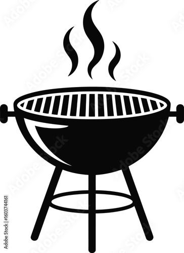 Simple Black and White Grill Icon with Smoke Perfect for Summer Cookouts and Barbecue Themes Isolated on White Background for Easy Integration into Designs