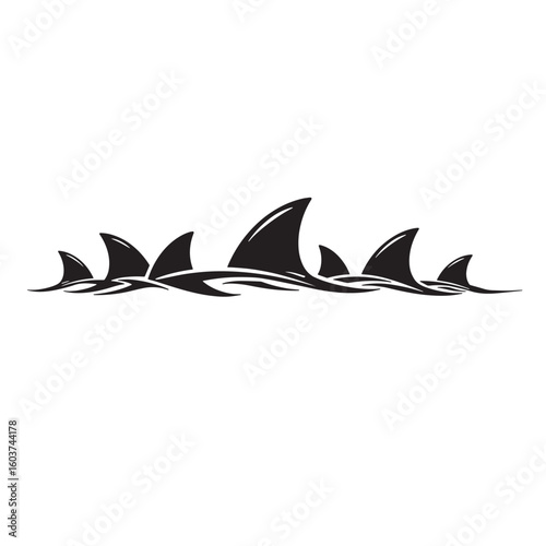 Shark fins ocean waves tribal art water black and white