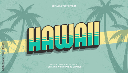 Hawaii Text, editable summer vintage retro text effect