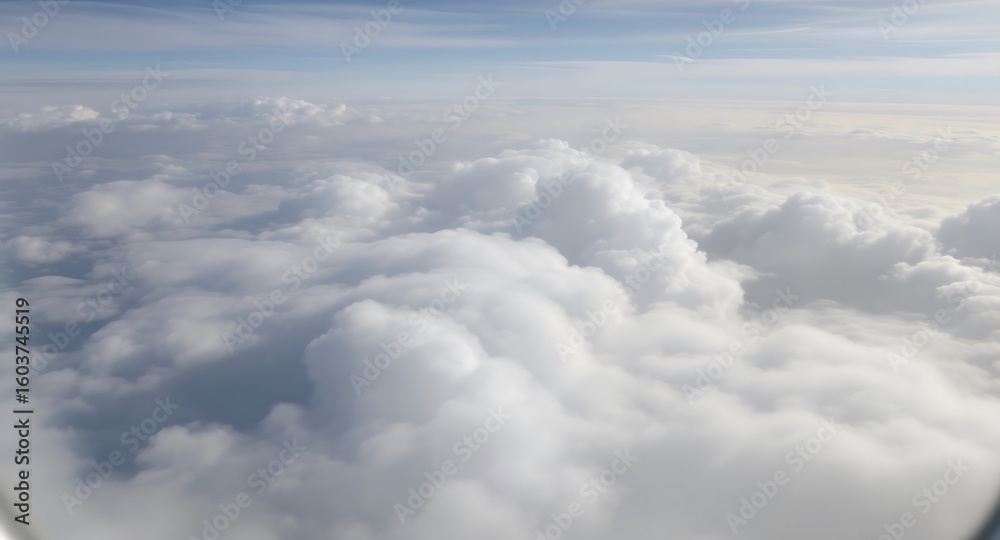 High-altitude view of fluffy white clouds scattered across the sky. High-altitude view of fluffy white clouds scattered across the sky.