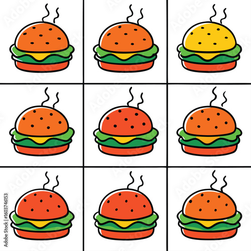 set of funny cartoon hamburger