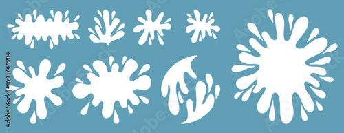 flat milk splash and blot doodle isolated elements set. Isolated vector white milk shapes for product design, advertising