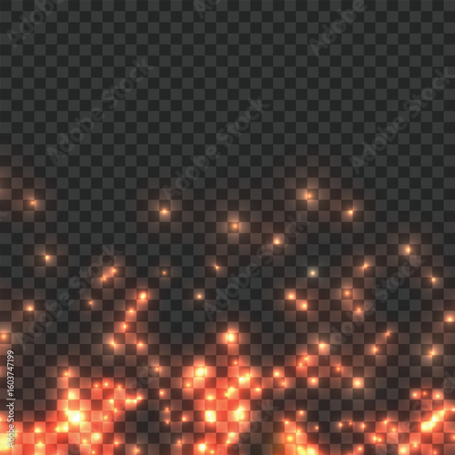 Falling Golden Glitter Particles Overlay. Bright Sparkling Light Effect. Vector
