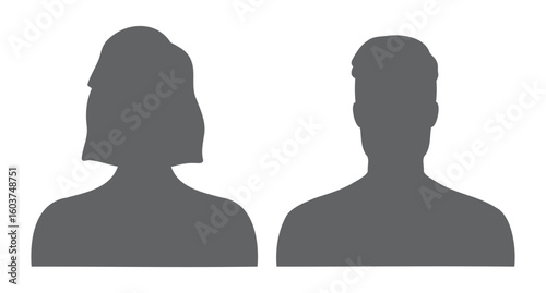 Silhouette male and female heads. People profile avatars, anonymous faces portraits, black silhouette unknown faceless set
