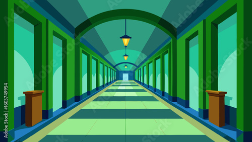 The green corridor is empty vector illustration