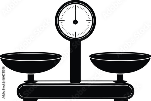 Vintage black silhouette of a balance scale with two bowls