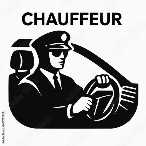 Chauffeur Driving Illustration – Professional Driver in Uniform Vector
