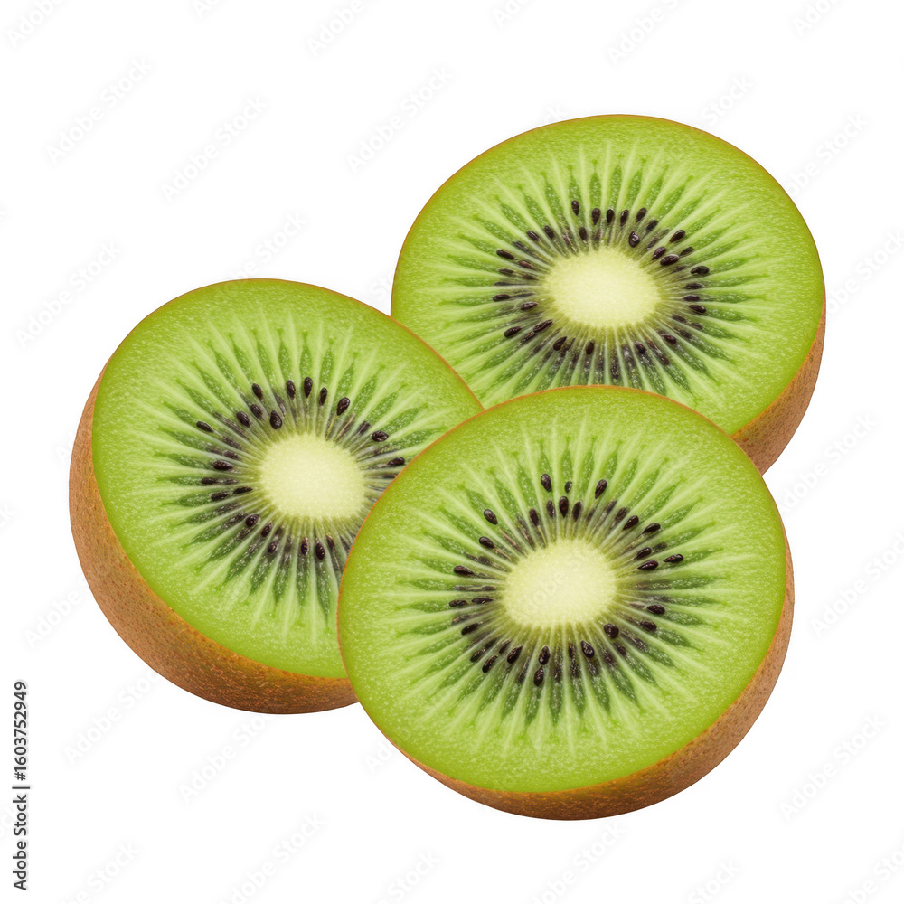 Fototapeta premium Three kiwi slices isolated on transparent background