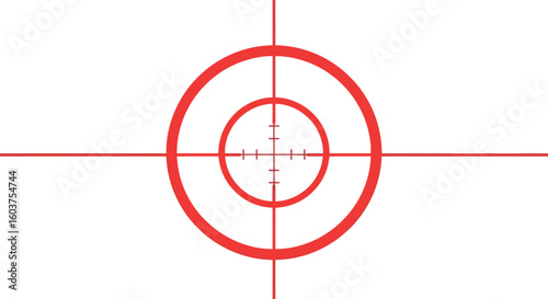 A red target reticle with concentric circles and crosshairs centered on a white background design element