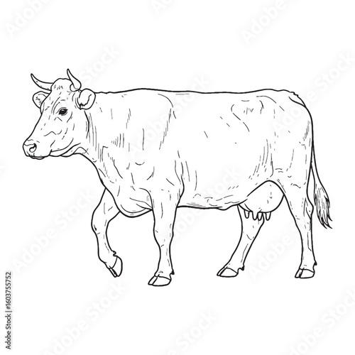 Broad-shouldered Bovine Distinctive Character Span - Cow vector - Cow Line art - Cow Drawing - Vector Lineart of Cow - cow icon - outline of cow

