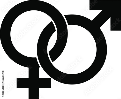 Interlocking female and male gender symbols representing partnership and connection